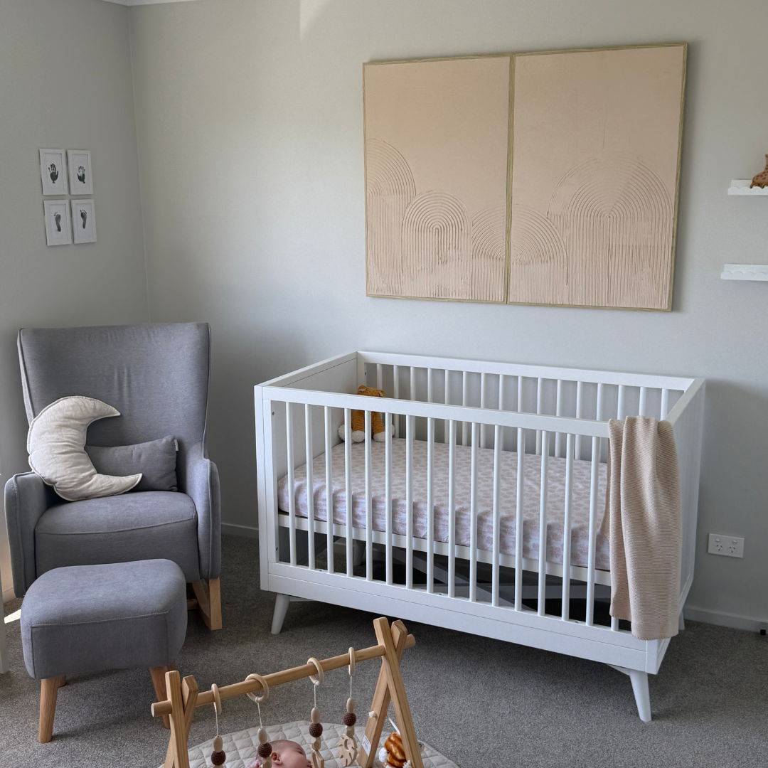 Close-up of Abella Cot non-toxic finish and premium wood construction